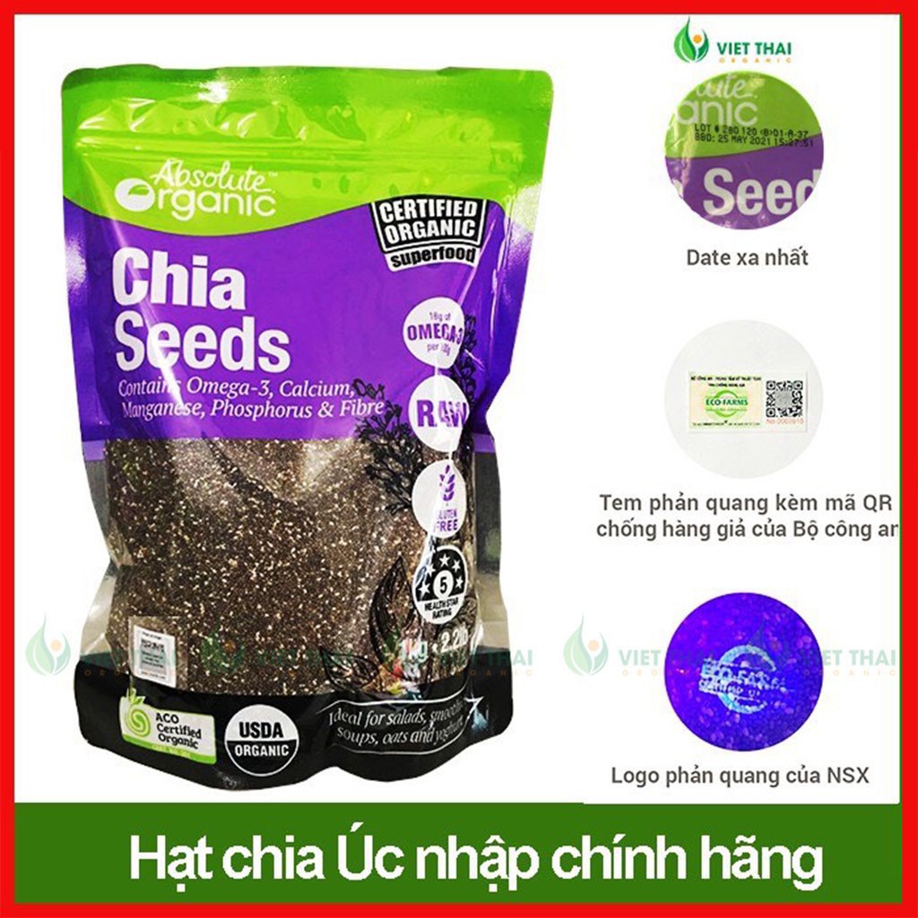 Hạt Chia [FREESHIP] Hạt Chia Úc Absolute Organic mới nhất (1KG) Date mới