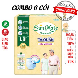 Combo 6 Gói Tã Quần Người Lớn Sunmate Mềm Mại M9 L8 và Khô Thoáng M8 L7