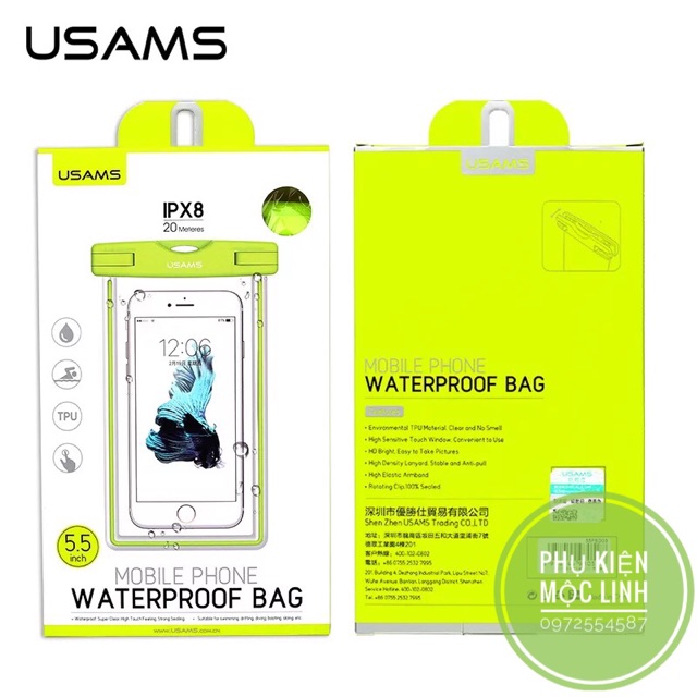 TÚI CHỐNG NƯỚC CAO CẤP USAMS CAO CẤP CHO ĐIỆN THOẠI TRÊN 6 INCH 100% KHÔNG DÍNH NƯỚC PHÙ HỢP TẤT CẢ CÁC DÒNG MÁY