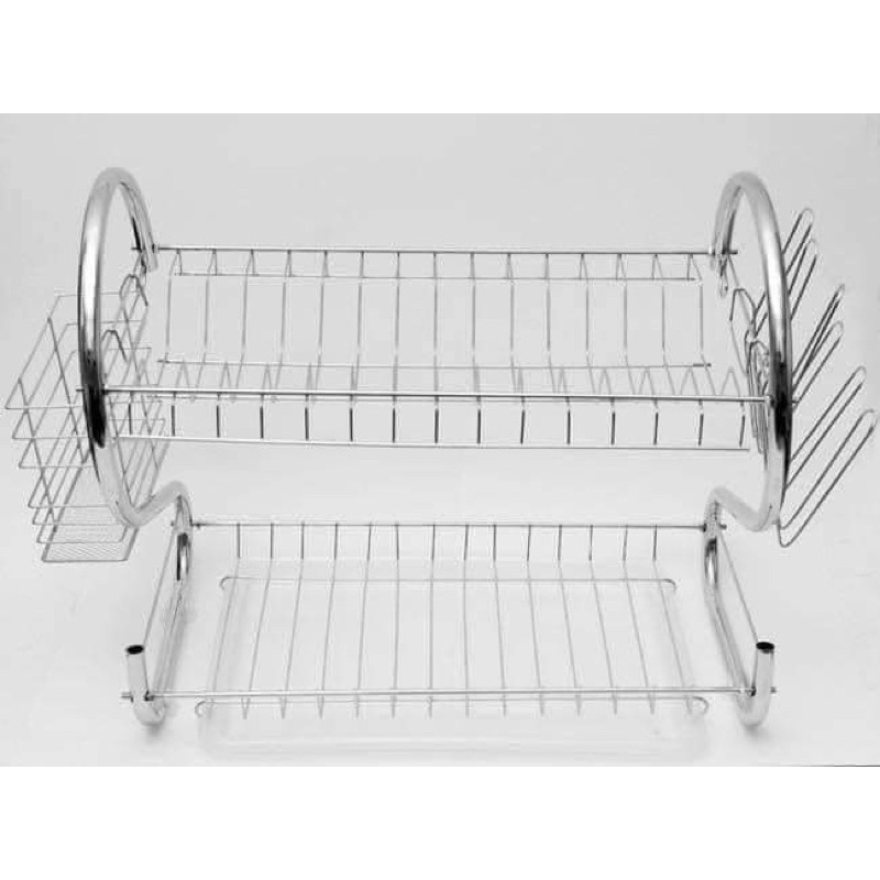 Kệ đựng bát đĩa inox 2 tầng chữ S. Kệ úp chén bát inox 304 chắc chắn. Kệ để đồ nhà bếp có khay hứng nước tiện lợi