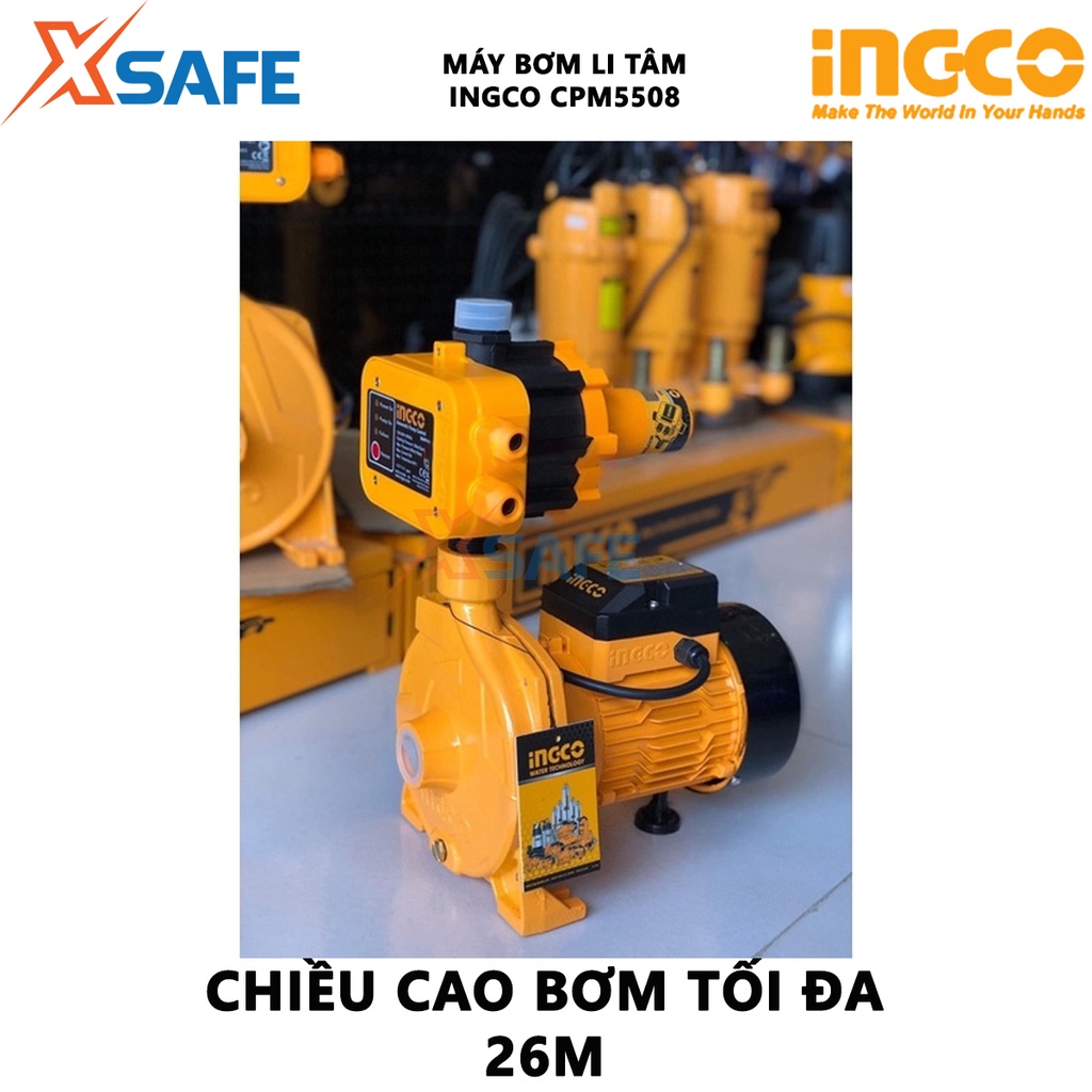 Máy bơm li tâm INGCO CPM5508 Máy bơm nước công suất 550W(0.75HP), chiều cao bơm tối đa 26m, cánh quạt đồng thau - XSAFE