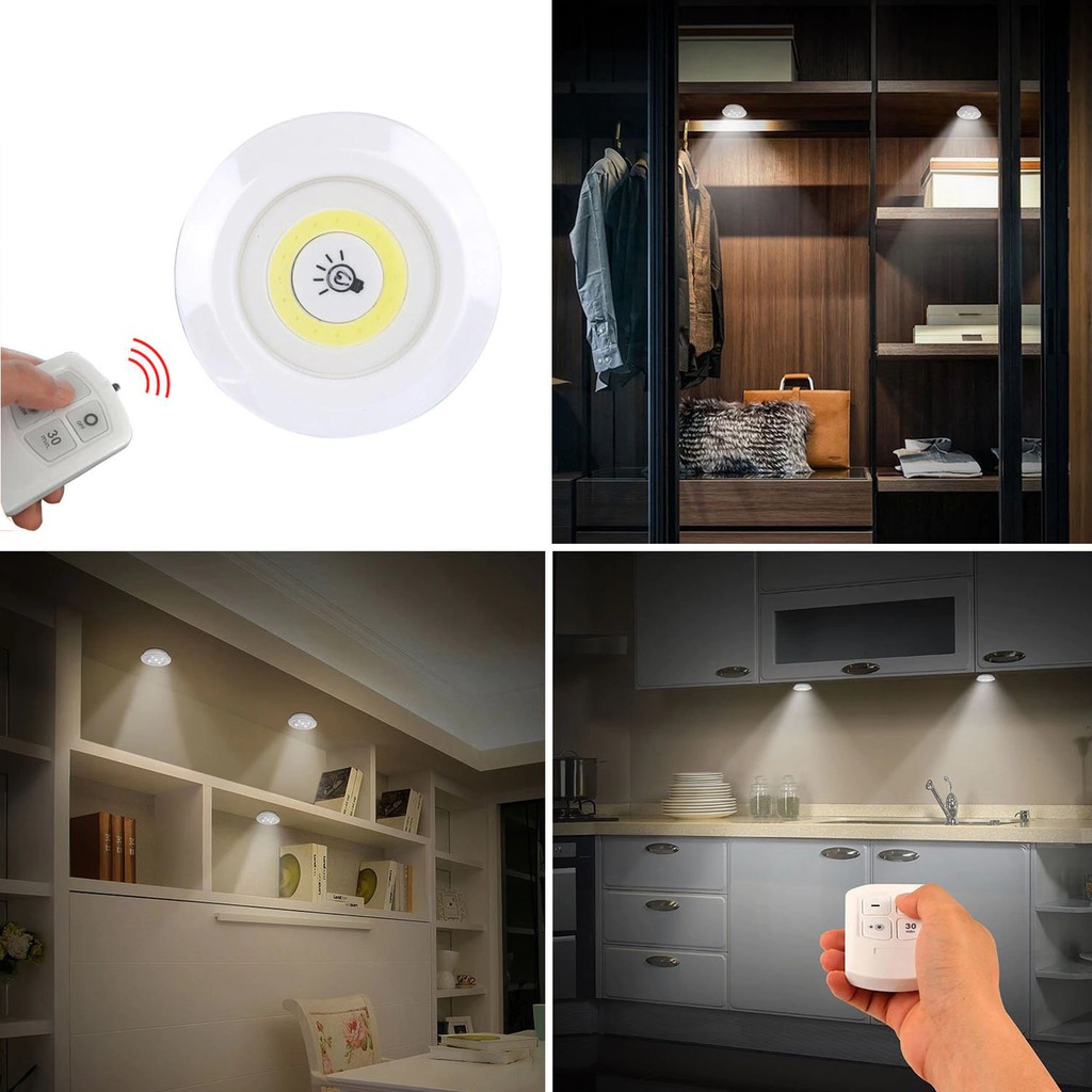 Bộ 3 đèn led dán gắn tường tủ bếp quần áo có điều khiển từ xa chiếu sáng không dây dùng pin