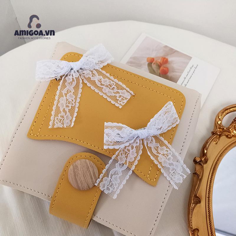 ✨✨Kẹp tóc thắt nơ bằng vải ren màu trắng đơn giản dễ thương dành cho nữ