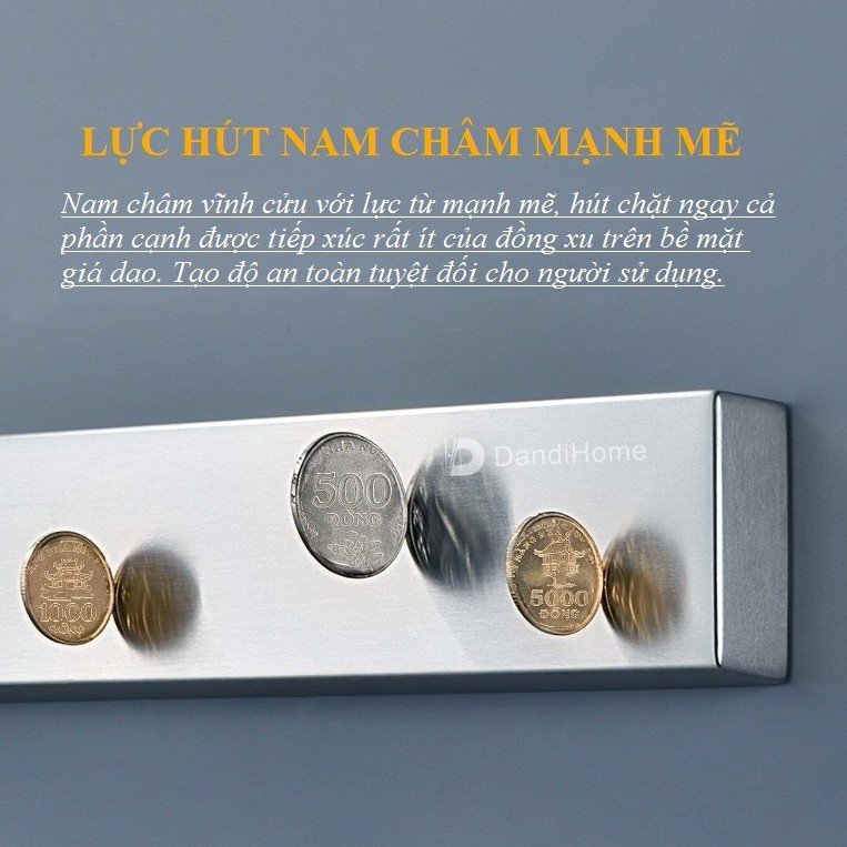 Giá dao nam châm vĩnh cửu inox 304 DandiHome cao cấp (loại dán kính)