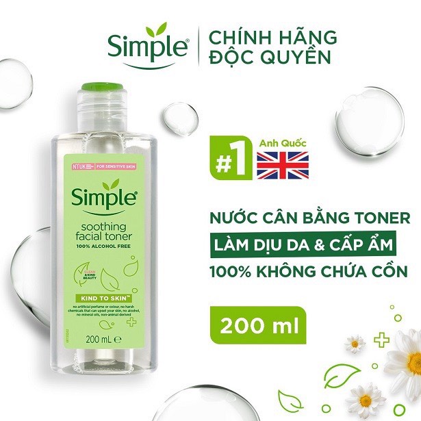 Nước hoa hồng Simple, nước hoa hồng làm dịu da Simple Soothing Facial Toner 200ml chính hãng