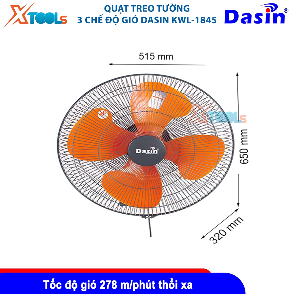 Quạt treo tường KWL-1845 Công suất: 126W, Kích thước: 515 x 320 x 550 (mm), Điện áp: 220V / 0.68A [CHÍNH HÃNG][XTOOLS]