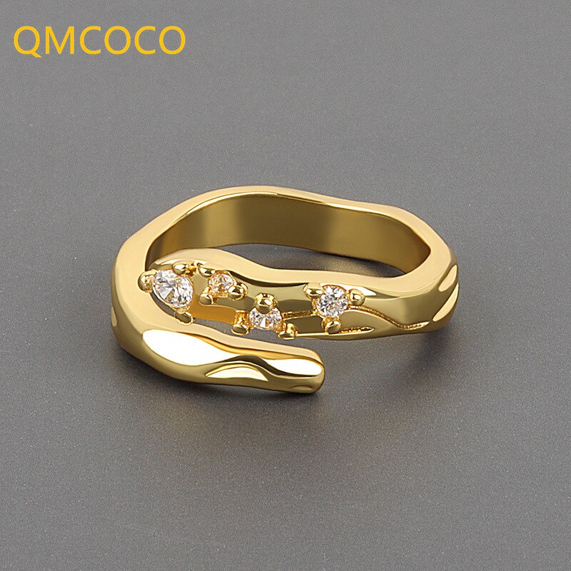 Nhẫn Xoắn Đính Đá Zircon Màu Vàng / Bạc Phong Cách Mới Cho Nữ