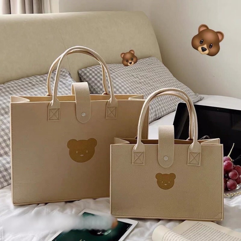 [LOẠI 1] Túi xách nữ, túi vuông cầm tay hoạ tiết hình gấu màu trà sữa chất nỉ siêu cute phong cách hàn quốc (chuẩn ảnh)