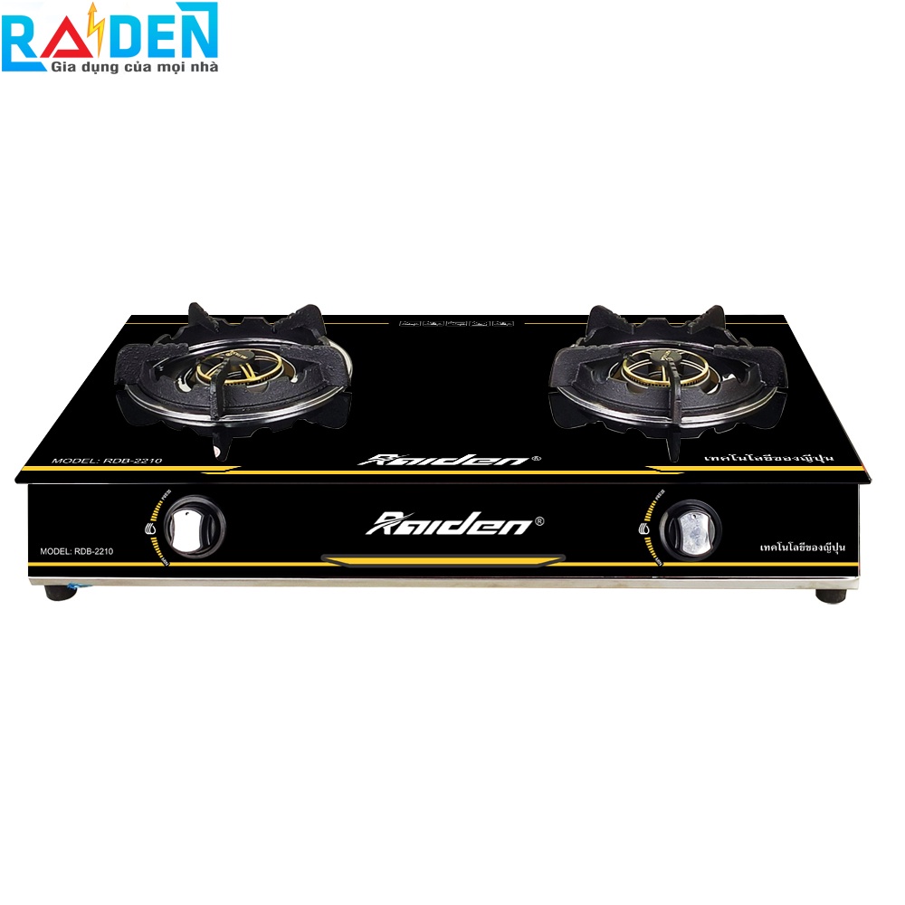 [Chính hãng] Bếp ga đôi Raiden RDB-2210 đầu đốt đồng, khung bếp inox toàn thân, mặt kính cường lực