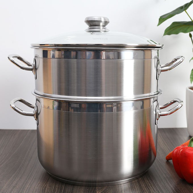 Bộ Nồi Xửng Hấp Inox 3 Đáy Fivestar 28cm Nắp Kính Dùng Bếp Từ