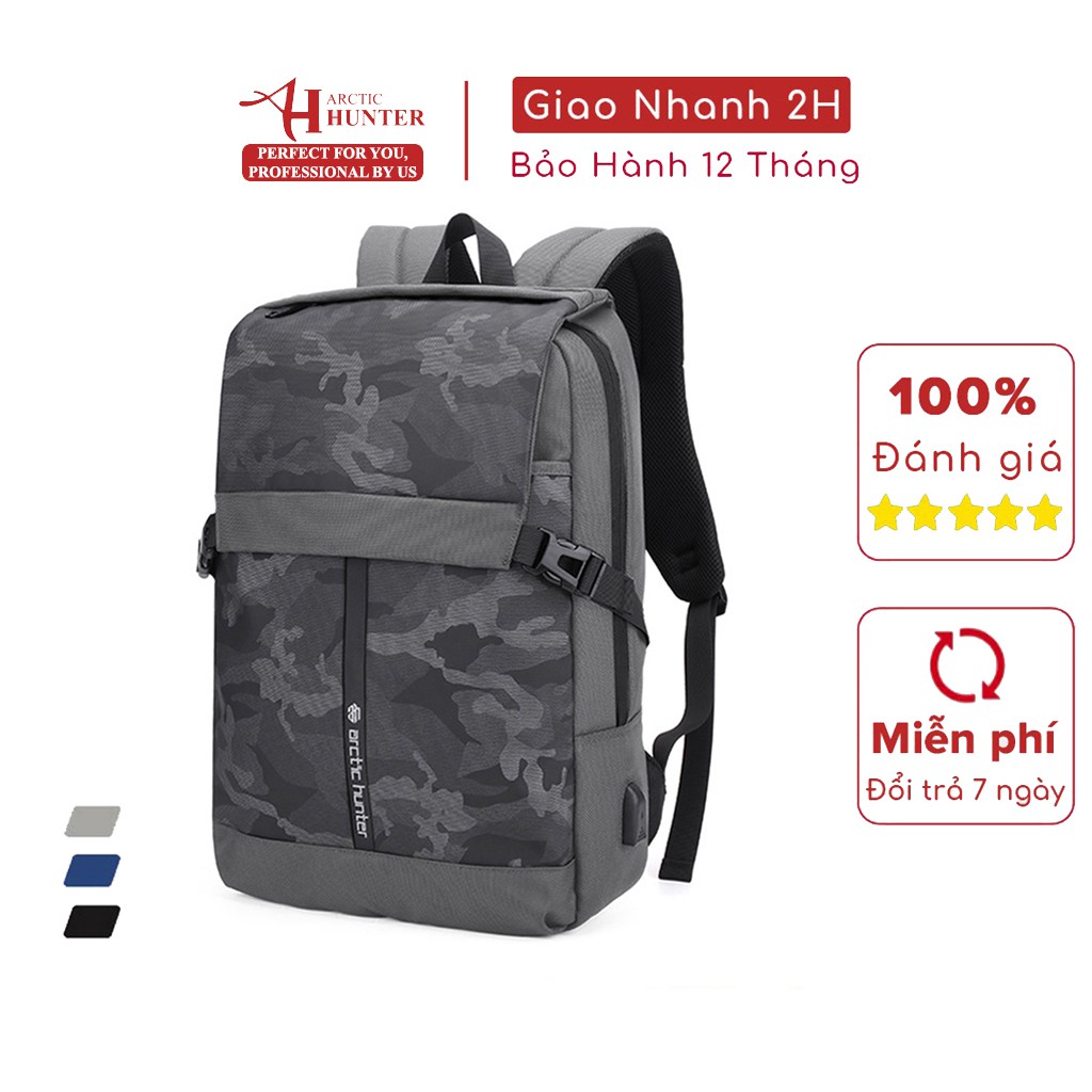 Balo du lịch nam Arctic Hunter B00352 chất liệu Oxford chống nước, thiết kế có ngăn đựng laptop, cổng sạc USB tiện dụng