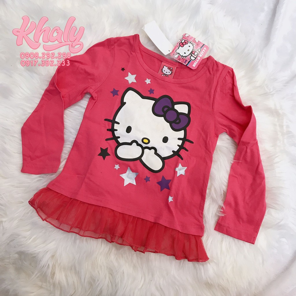 Sale Áo tay dài trẻ em bị lỗi ngay mặt hình mèo Hello Kitty màu hồng đậm size XS cho bé gái 4,5 tuổi (Mỹ US-UK) - SATTDK