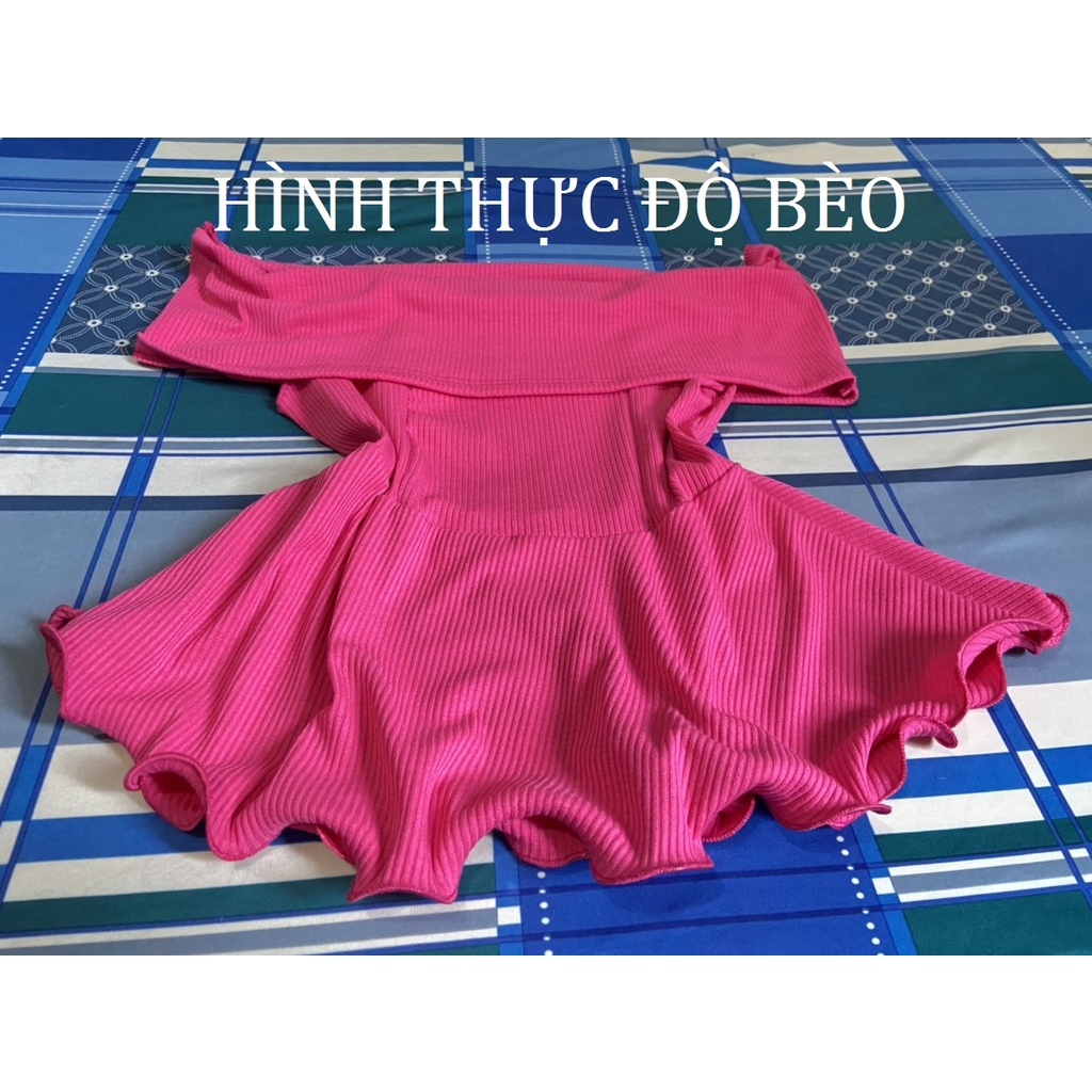 Set Áo Trể Vai Cuốn Biên Bèo Kèm Chân Váy Xẻ Sau