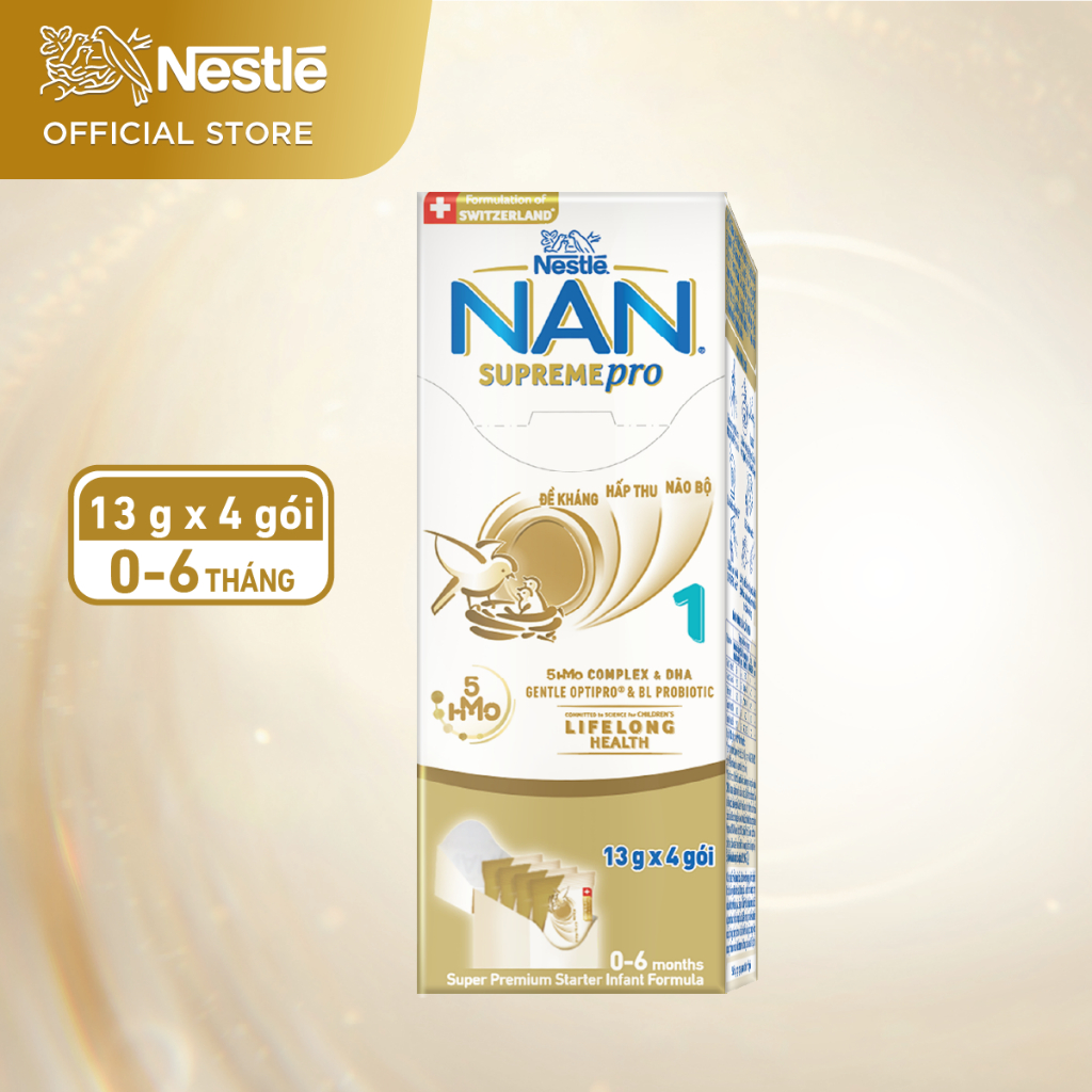 Sữa bột Nestlé NAN SupremePro 1 Hộp 4x13g với 5HMO & đạm Gentle Optipro nhập khẩu từ Đức