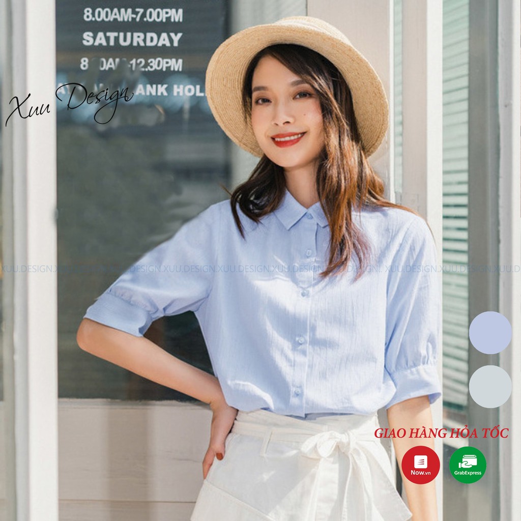 Áo sơ mi nữ công sở vải kate thô kiểu tay lỡ - Thời trang thiết kế XUU DESIGN - SP33