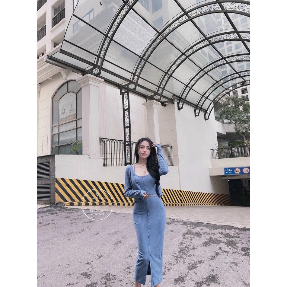 Đầm Body 2 Dây Phom Dài Kèm Áo Khoác Chất Thun Gân Thích Hợp Mặc Đi Tiệc Đi Làm Đi Chơi | BigBuy360 - bigbuy360.vn