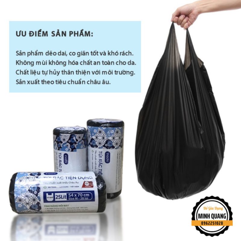 Túi Rác Sinh Học Tự Hủy Có Quai Xách Tiện Dụng Inochi Dạng Cuộn Màu Đen - Mùi Thơm Hương Lavender/Hương Chanh 3 Size