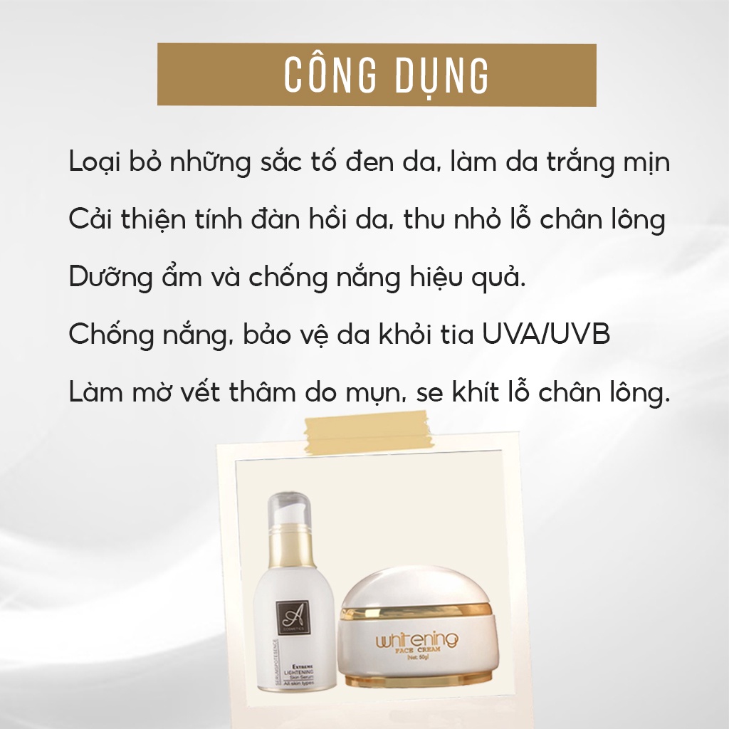 Bộ combo dưỡng trắng da mặt, kem face pháp &amp; Serum Spot Huyết Thanh A Cosmetics - Beauty at home