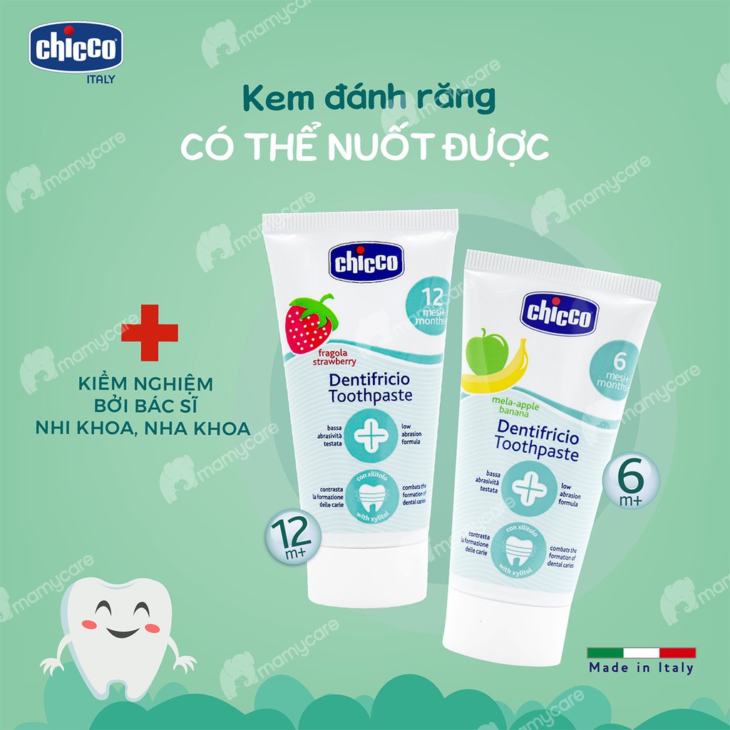 Kem đánh răng Chicco hương dâu an toàn cho bé từ 12 tháng tuổi 50ml - MAMYCARE