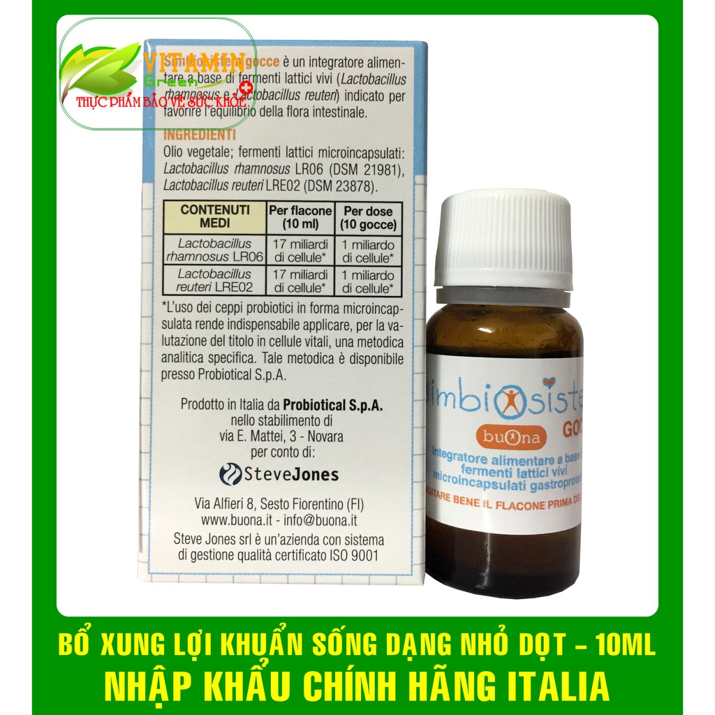 BUONA SIMBIOSISTEM BỔ XUNG LỢI KHUẨN SỐNG DẠNG NHỎ GIỌT CHO BÉ 10ML | NHẬP KHẨU CHÍNH HÃNG ITALIA