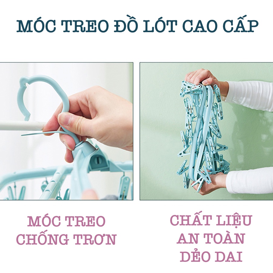 Móc Phơi Tất Vớ Tã Lót, Phơi Quần Áo 32 Kẹp Gấp Gọn Xoay 360 Độ Chống Gió Cao Cấp G011