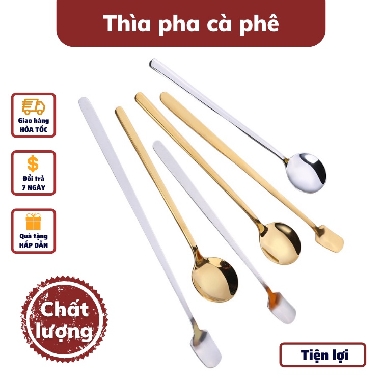 Thìa inox 304 cán dài pha trà muỗng cafe dụng cụ pha cà phê hình thức sang trọng chiều dài 13-15-17 cm