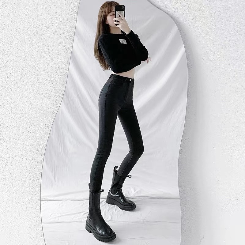 Quần Jeans Mềm Nữ Skinny Lưng Cao, Quần bò nữ ôm cạp cao màu đen Co Giãn Tốt, Tôn Dáng