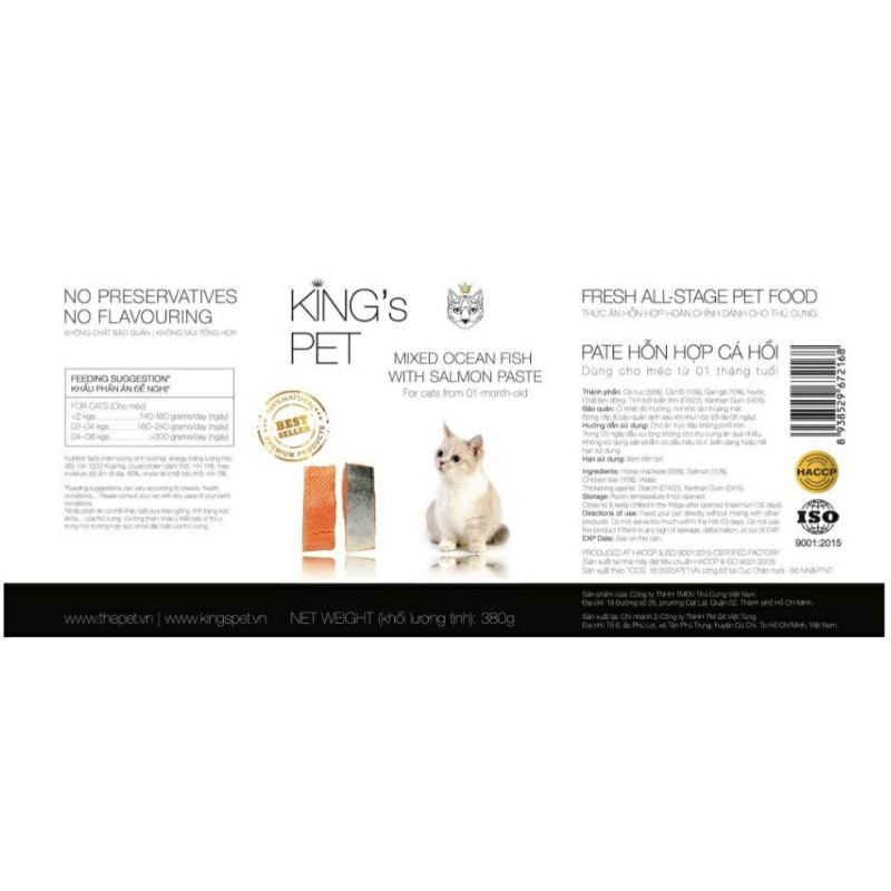 Pate Hỗn Hợp Cá Hồi King’s Pet Lon 380g Thức Ăn Cho Chó Mèo