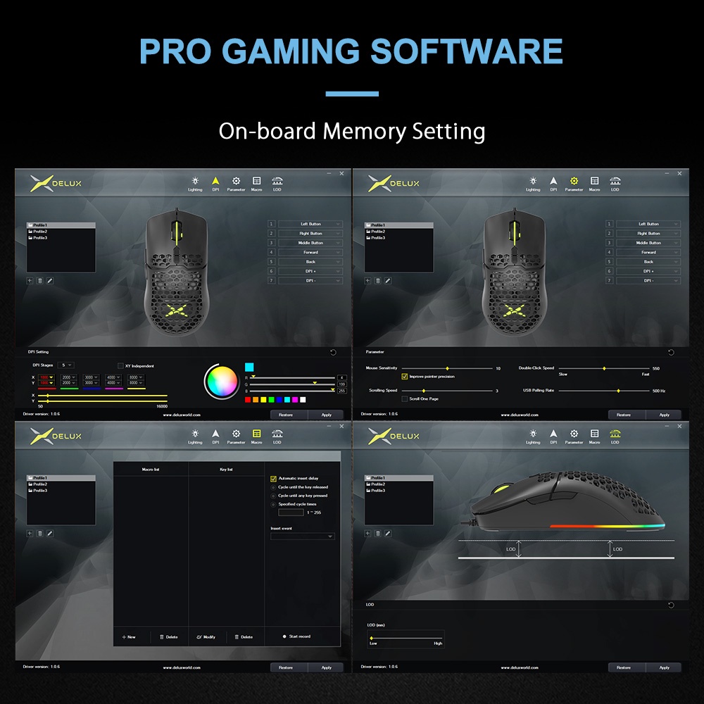 Chuột gaming Delux M700 PMW3389 RGB thiết kế tổ ong có dây cáp mềm độc đáo