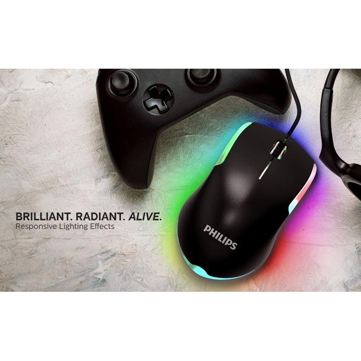 Chuột máy tính laptop Philips RGB tặng lót chuột  Fotech Vking M132 Manhattan dùng cho văn phòng chơi game