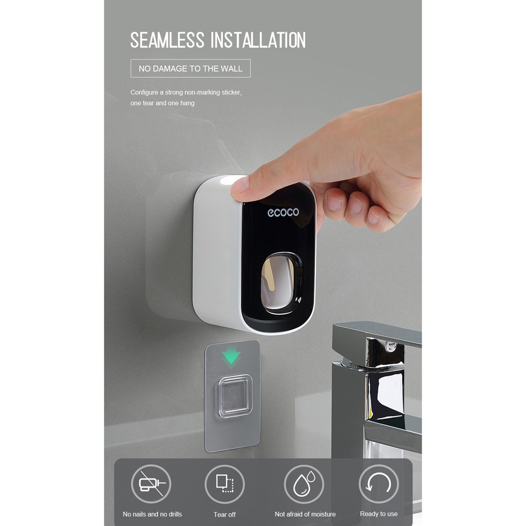 Máy Bóp Kem Đánh Răng Ecoco, Dụng Cụ Tự Động, Gắn Tường, Bằng Nhựa, Chống Bụi, Dùng Cho Nhà Vệ Sinh, phòng tắm