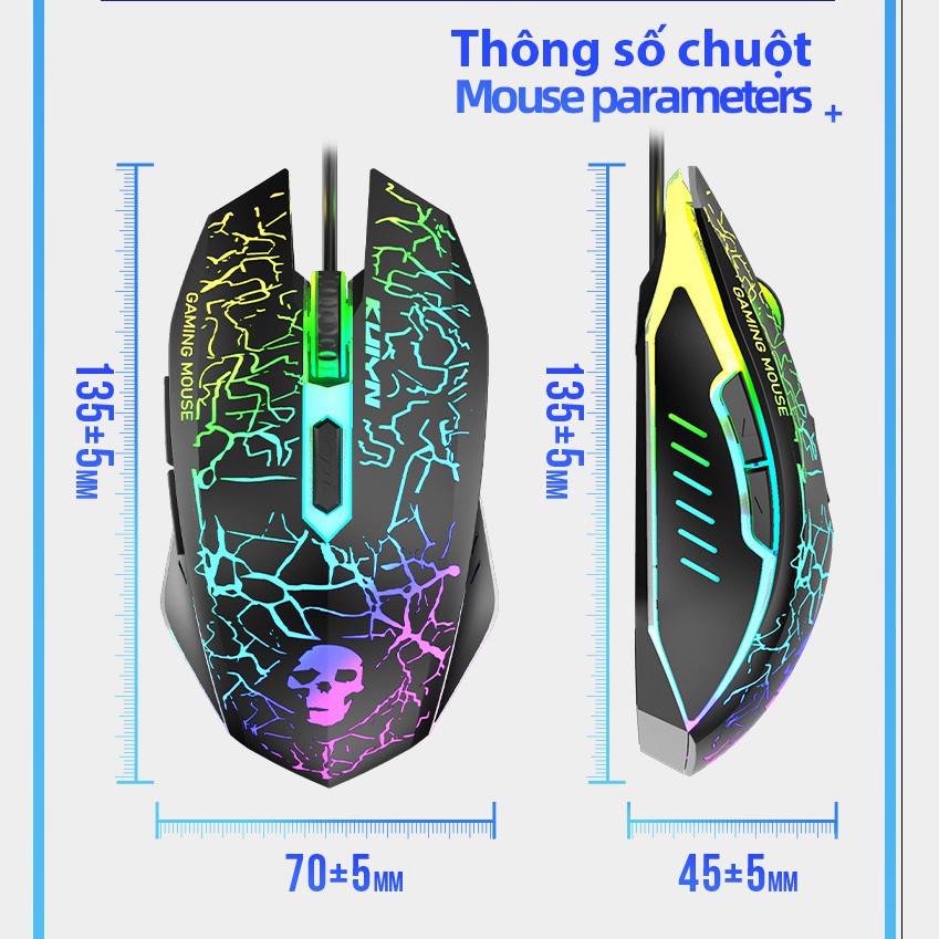 Bộ bàn phím chuột máy tính Gaming Latope bàn phím chuột giả cơ có dây Full Led T6