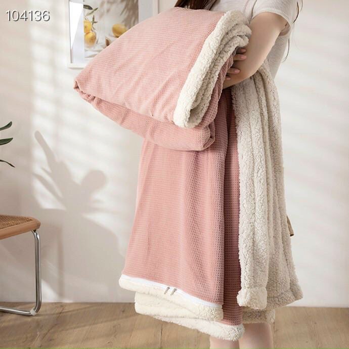 [PHÁT HIỆN LÔNG GIẢ ĐỀN 200%] Chăn lông cừu tự nhiên dày dặn có khóa lồng được ruột - Đắp 4 mùa