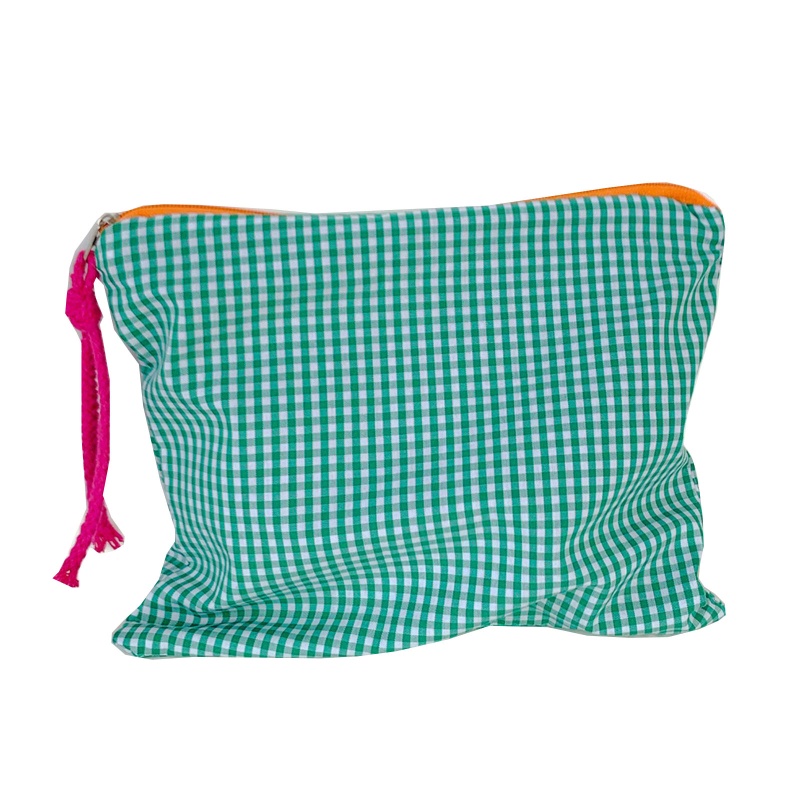 Túi Đựng Đồ Trang Điểm Bằng Cotton Kẻ Sọc Có Khóa Kéo Đa Năng Thời Trang Cho Nữ
