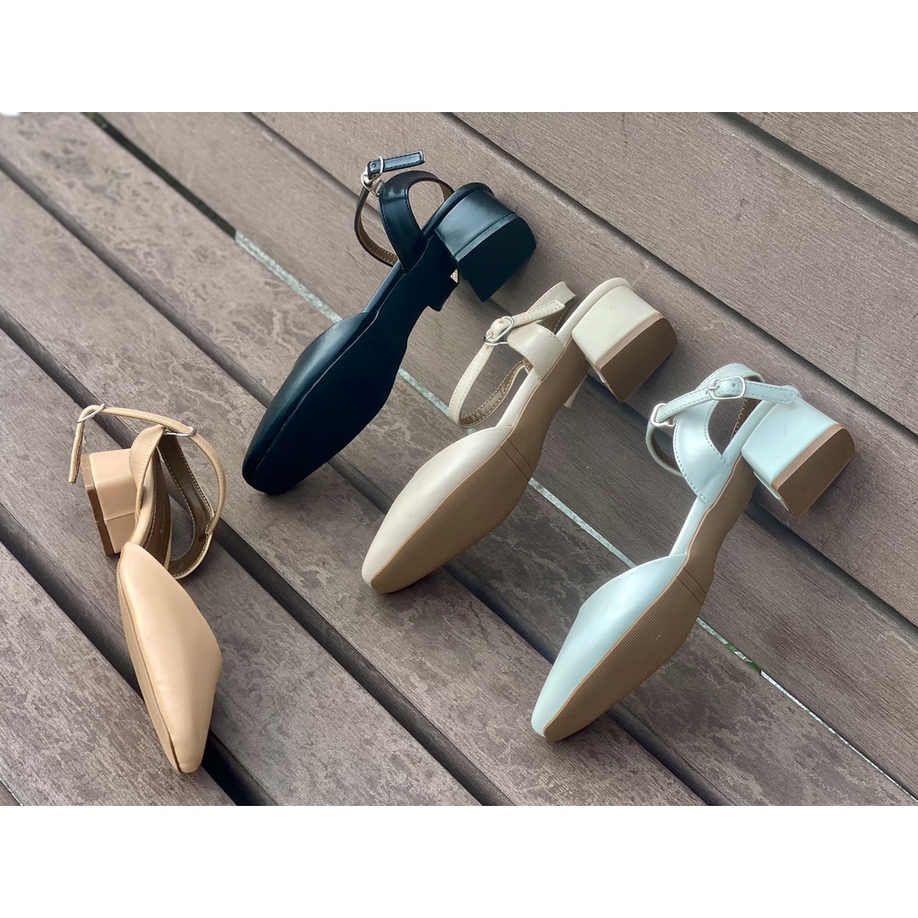 Giày cao gót slingback Anmoldels mũi vuông gót vuông cao 3 phân đủ màu