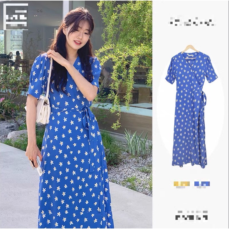 (ORDER) Váy maxi MORAN hoa cúc nhỏ cổ V thắt eo xòe suông dài điệu đà thanh lịch nhẹ nhàng vintage