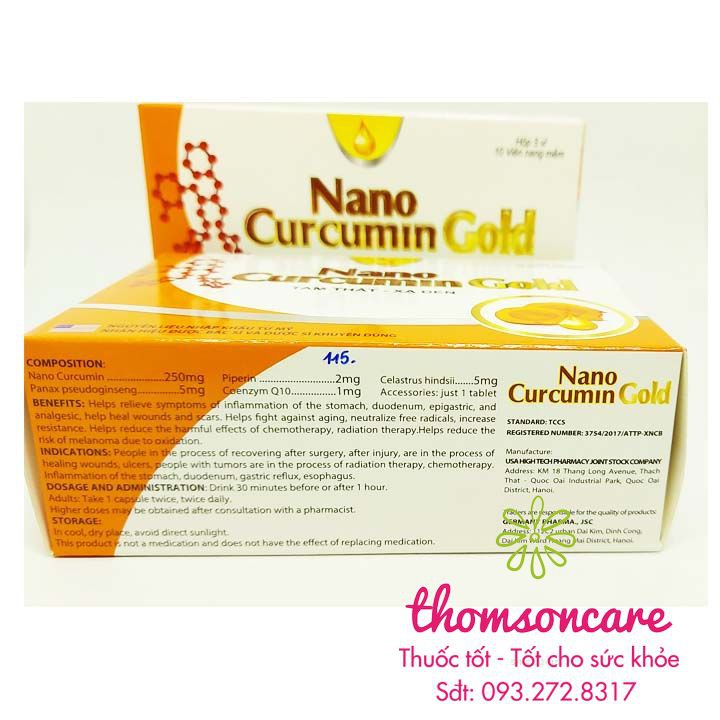 Nano Curcumin Gold tam thất xạ đen - Hỗ trợ giảm đau dạ dày - Hộp 30 viên