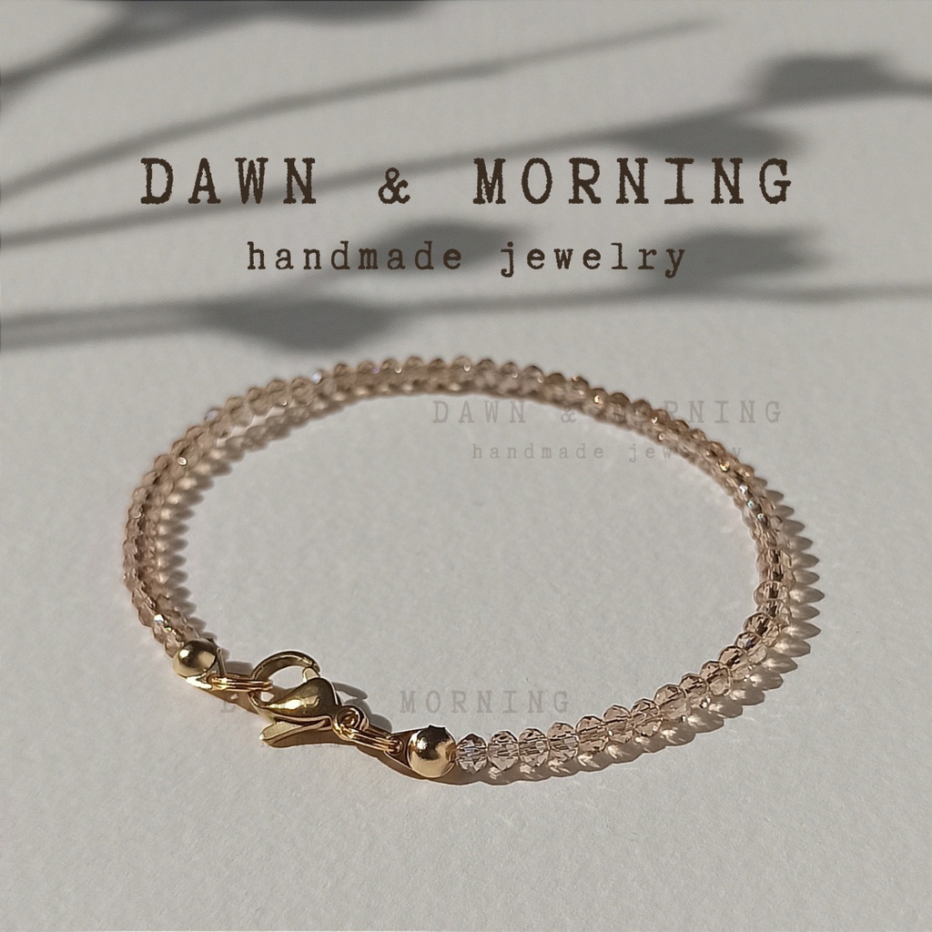 Be nude ~2-2.5mm - Vòng tay nữ hạt pha lê thủy tinh trong suốt phong cách thời trang trung tính, dễ phối trang phục