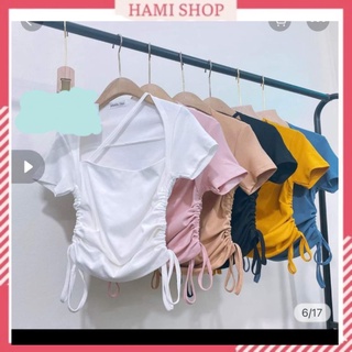 Áo thun kiểu cổ đắp vuông rút eo 2 bên CS1175