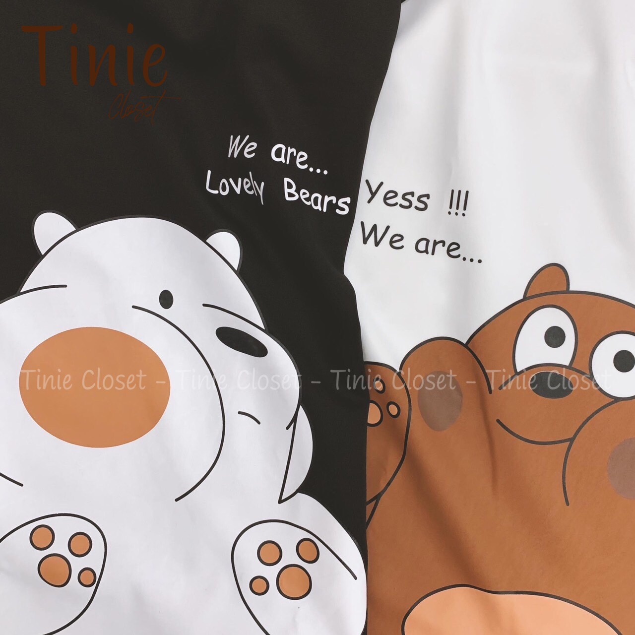 Set đồ bộ hoạt hình nam nữ form rộng Unisex LovelyBear Tinie Closet, Áo thun+Quần đùi Freesize