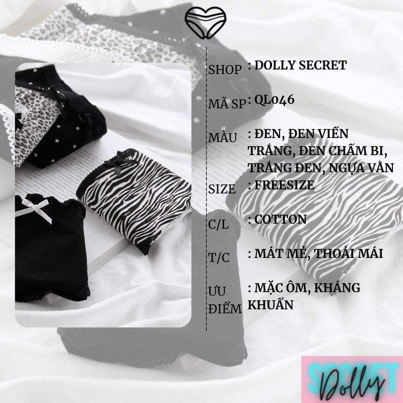 Quần lót nữ cotton họa tiết da báo cá tính sexy gợi cảm viền ren có nơ cao cấp DOLLY SECRET QL046 | BigBuy360 - bigbuy360.vn