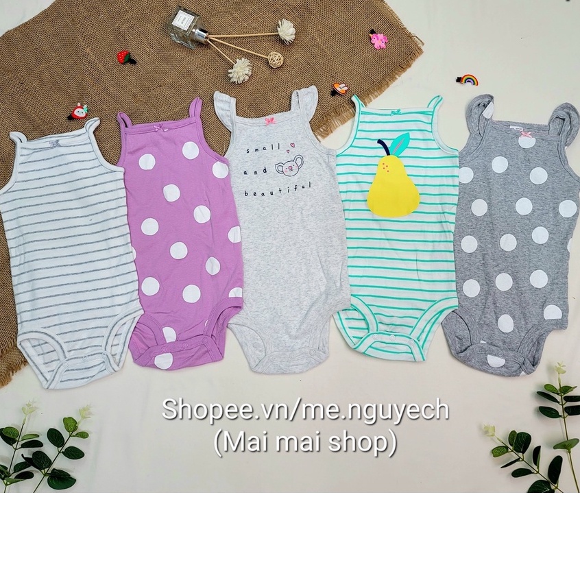(Chọn màu-sz 3-6M) Body chíp 2 DÂY, BA LỖ xuất dư cho bé gái- Bodysuit, bộ đồ liền thân, áo liền quần Chất cotton mát