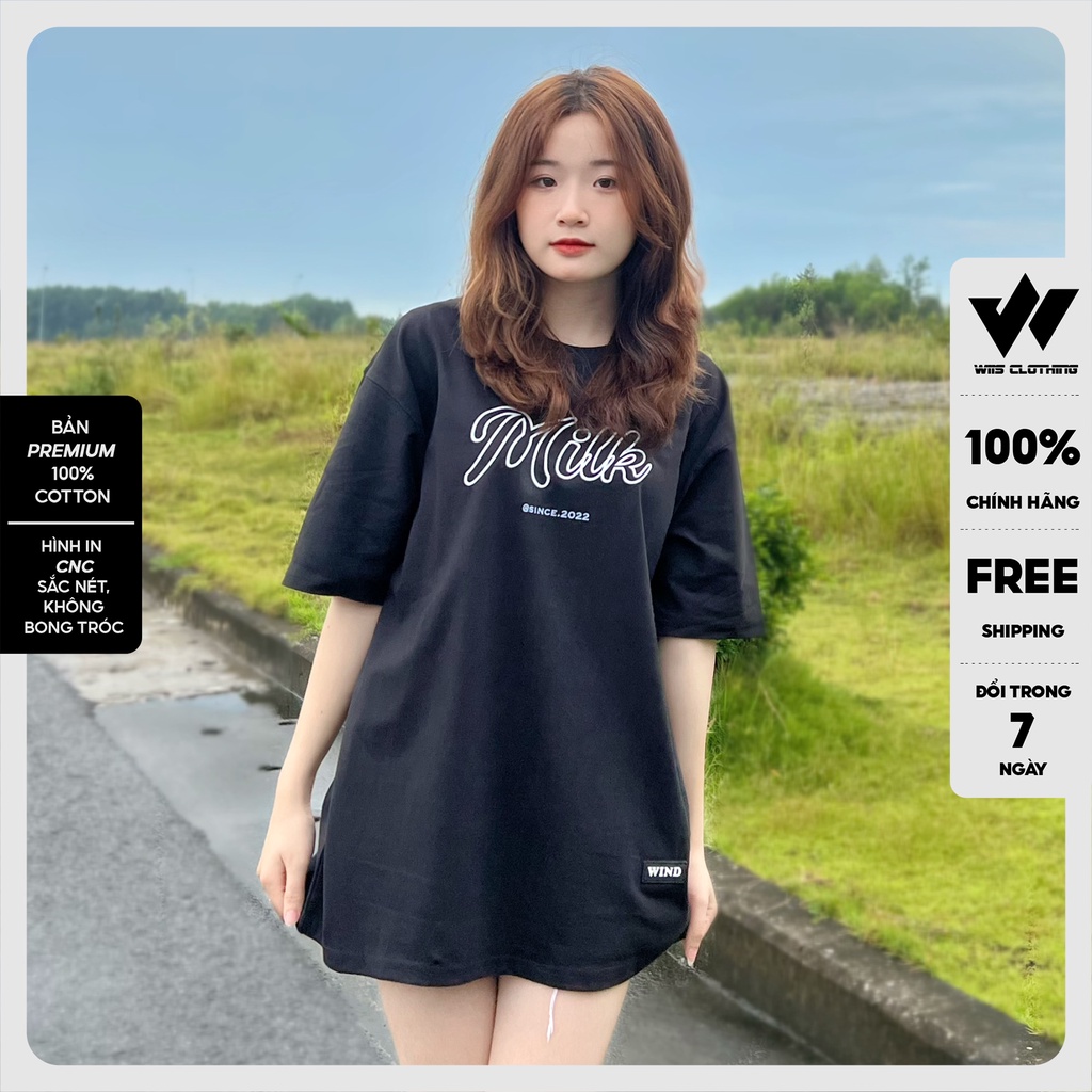 Áo thun tay lỡ unisex form rộng WIIS phông oversize cotton 65% Milk nam nữ