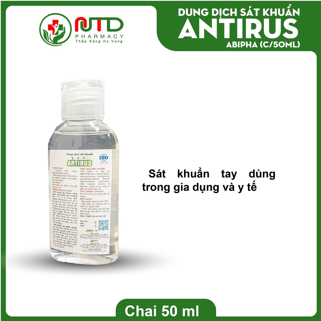 Dung dịch cồn sát khuẩn Antirus hương sả chanh 50 ml
