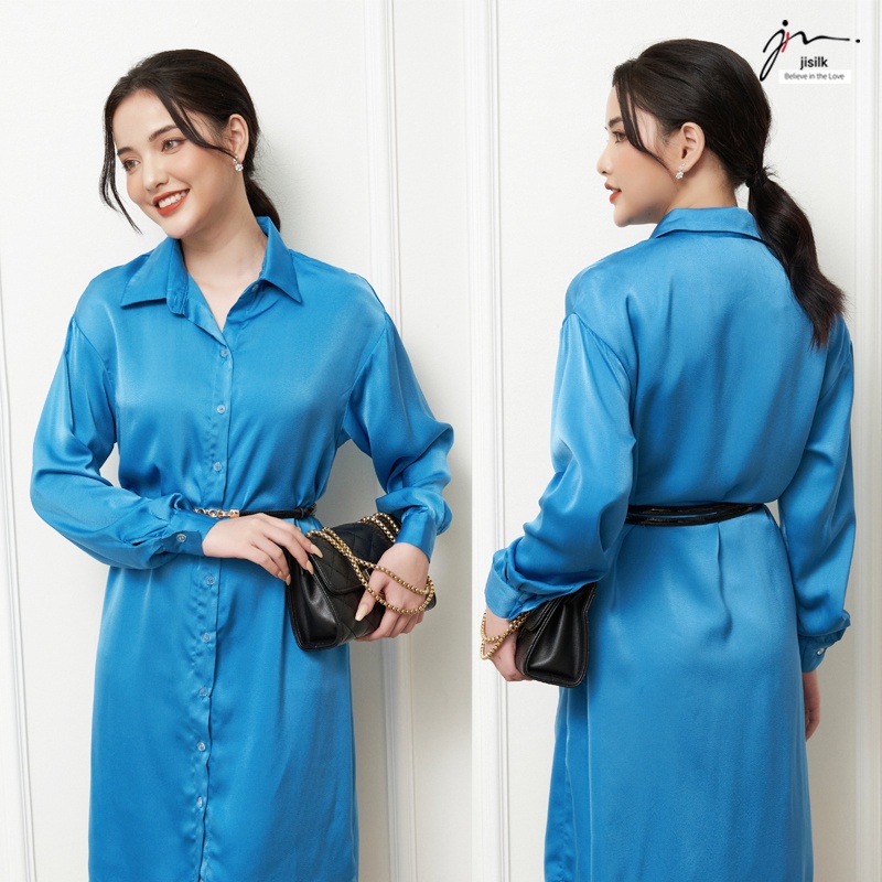 Đầm sơ mi dáng dài jisilk bigsize, váy bầu mùa hè công sở sang chảnh giá rẻ Boomie L.VSM-01
