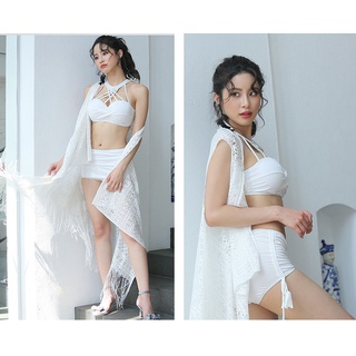 Bikini  - Đồ Bơi Nữ 3 Mảnh Màu Trắng Phong Cách Hàn Quốc