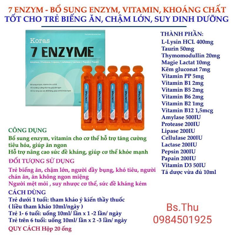 Men tiêu hóa Koras 7 Enzym cho trẻ biếng ăn, kém hấp thu