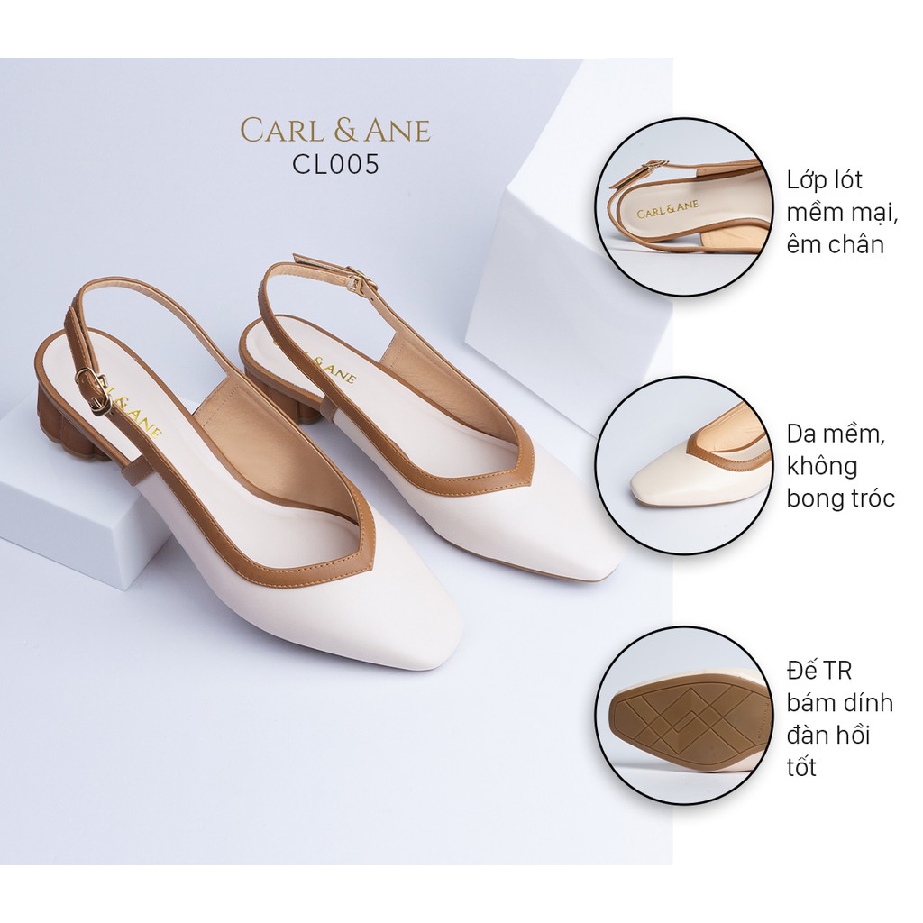 Carl & Ane - Giày cao gót thời trang mũi vuông hở gót phối dây tinh tế cao 3cm màu kem nhạt _ CL005 | BigBuy360 - bigbuy360.vn