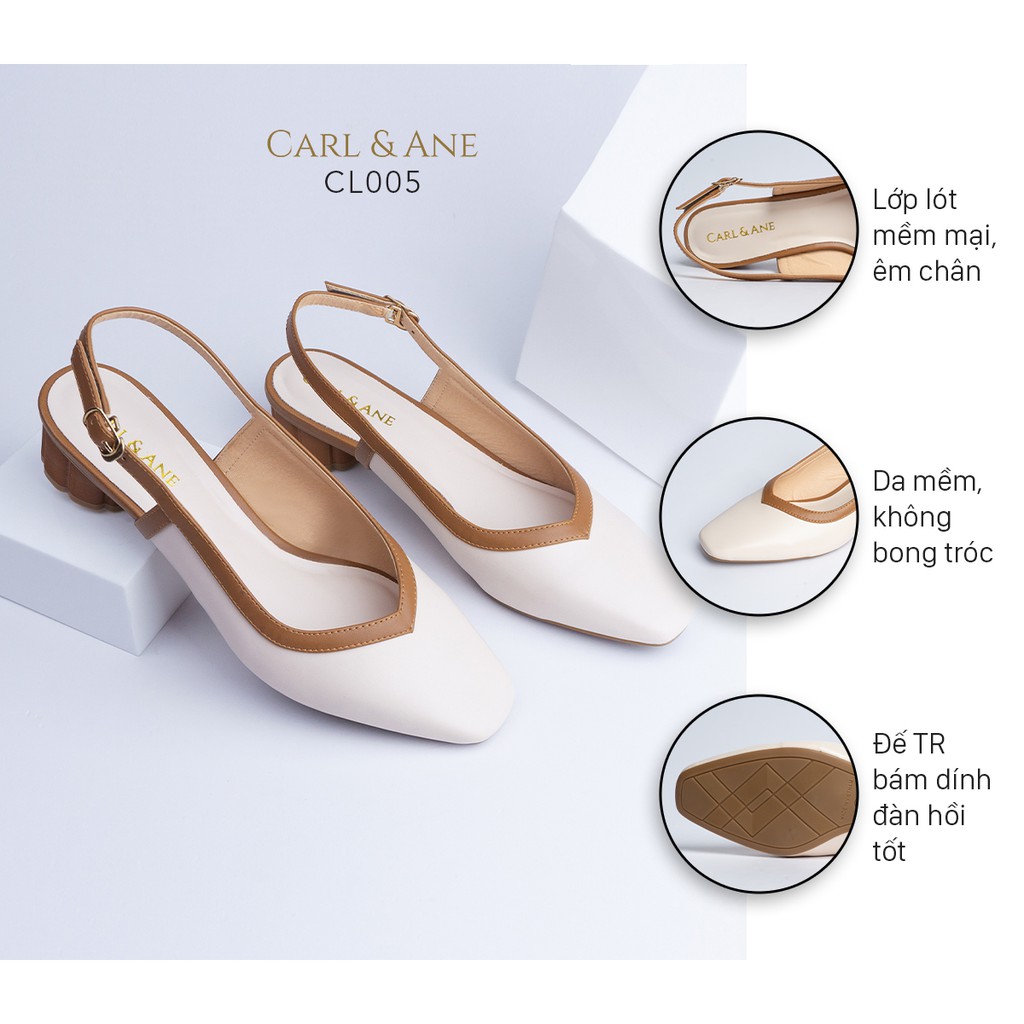 Carl &amp; Ane - Giày cao gót nữ bít mũi phối dây đơn giản màu kem nhạt _ CL005