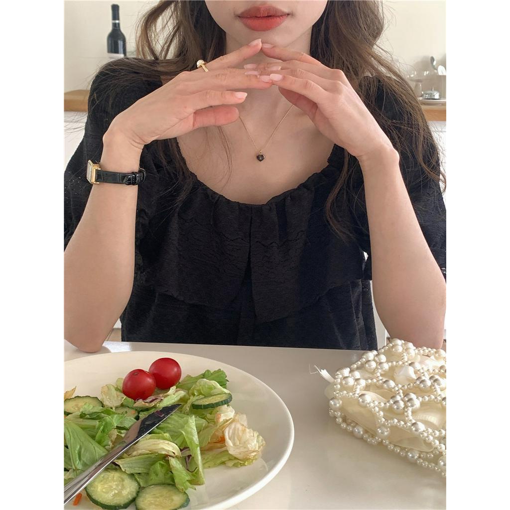 Áo Ren Cổ Vuông Ngắn Tay Thời Trang Pháp Quý Phái 63392